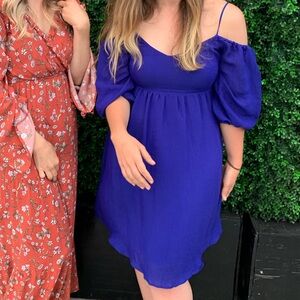Moulinette Soeurs Cobalt Blue Off-Shoulder Dress – XS (Anthropology)